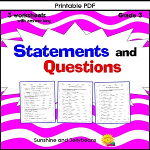 Statements and Questions Worksheets with Explanation and Examples, Grade 3  (PDF)