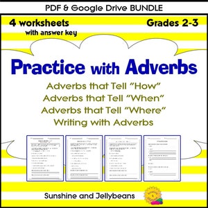 Adverbien Praxis - Adverbien erkennen und schreiben - Grad 2-3 - CCSS - PDF/Google BUNDLE