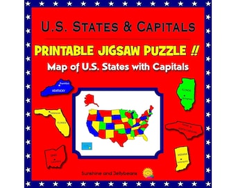 U.S. States Map - Printable Jigsaw Puzzle - States Capitals Practice, Geography, Map Skills