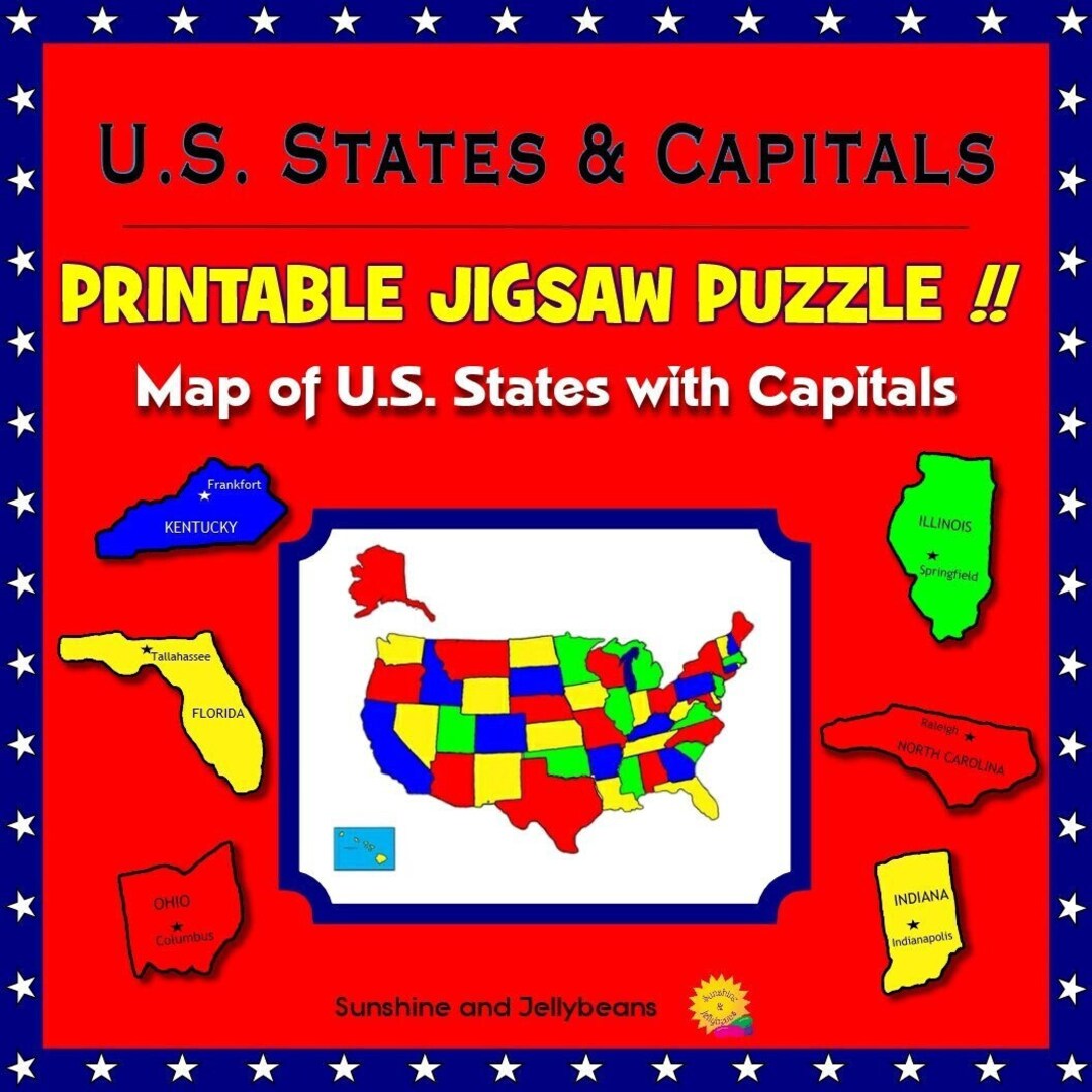 U.S. States Map Printable Jigsaw Puzzle Grades 3-7 Learn - Etsy