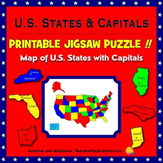 U.S. States Map Printable Jigsaw Puzzle Grades 3-7 Learn - Etsy