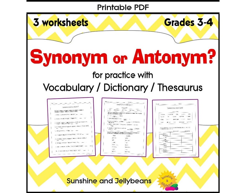 Synonyms or Antonyms 3 worksheets Dictionary Practice Grades 3-4 Working with Words CCSS image 1