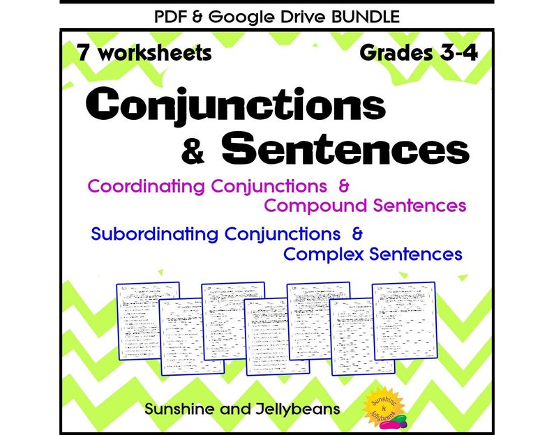 Coordinating and Subordinating Conjunctions - FANBOYS - 7 Worksheets ...