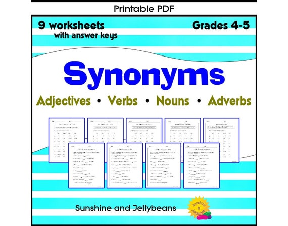 Synonyms Worksheets Nouns, Verbs, Adjectives Synonym Worksheets Grade 3-4  (Word)