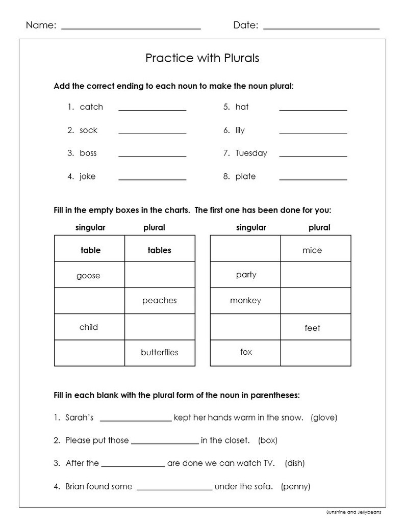 Plural Nouns - Regular and Irregular - 8 Worksheets - Grades 2-3 - CCSS ...