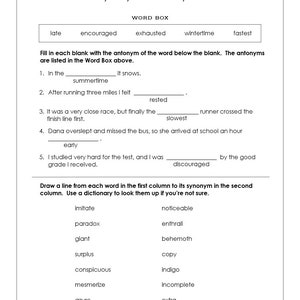 Synonyms or Antonyms 3 worksheets Dictionary Practice Grades 3-4 Working with Words CCSS image 4