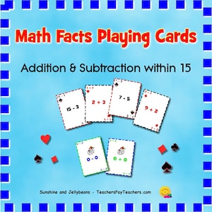 Faits mathématiques : cartes à jouer - Taille standard d'un jeu de cartes - Additions et soustractions jusqu'à 15