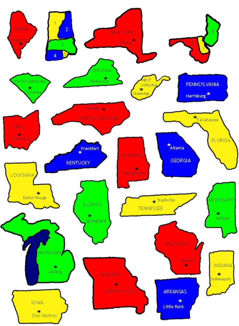 U.S. States Map - Printable Jigsaw Puzzle - Grades 3-7 - Learn the ...