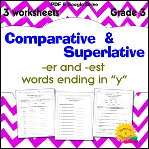 Comparative Superlative Adjectives - "er" "est" suffixes, words ending in "y" - PDF and Google Bundle