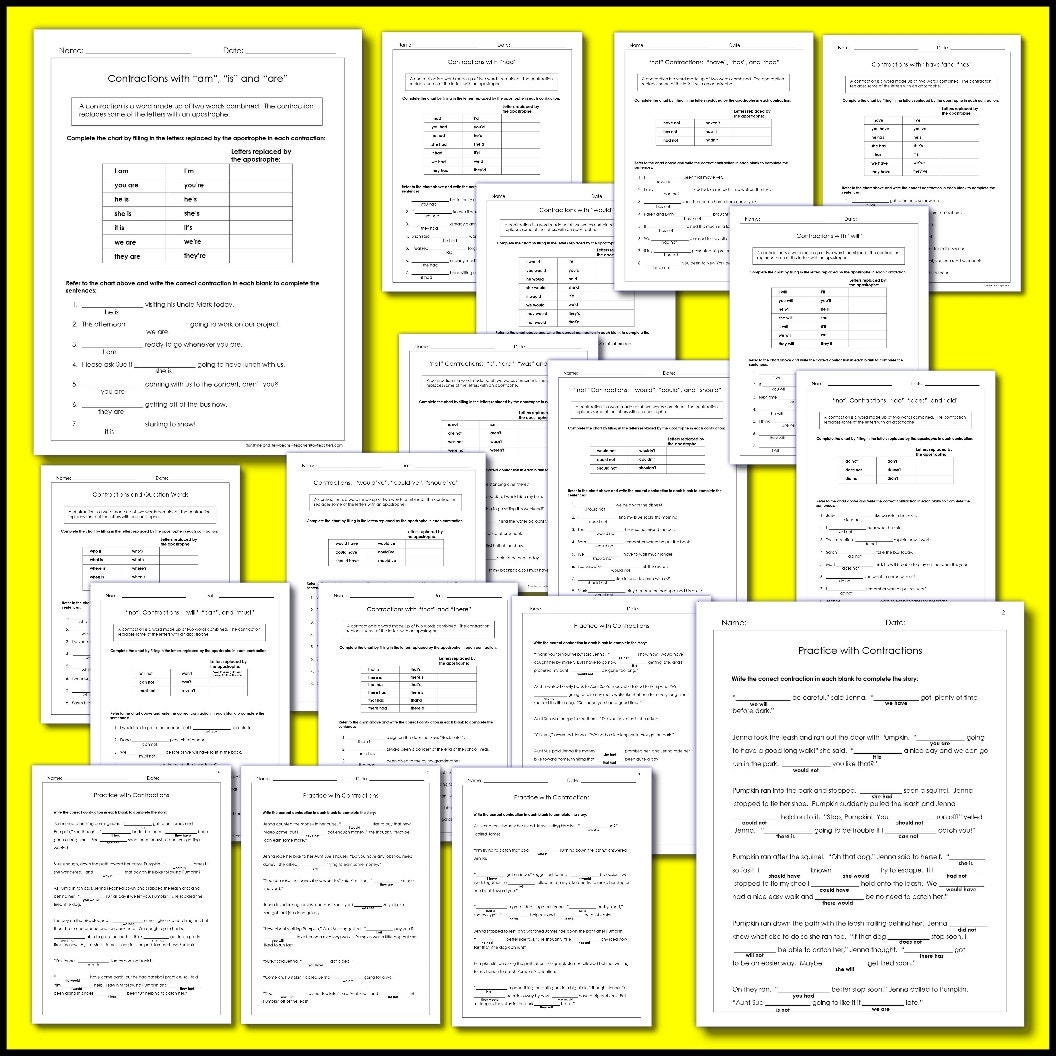 66 Contractions 31 Worksheet Pages Scaffolded Grades 3-4-5 CCSS Pdf ...