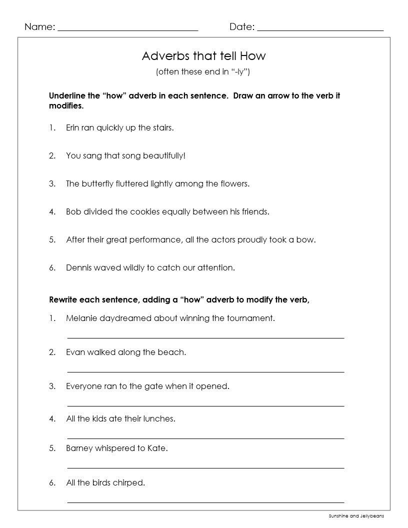 Types of Adverbs Where / When / How 5 Practice Worksheets Grades 3-4 ...