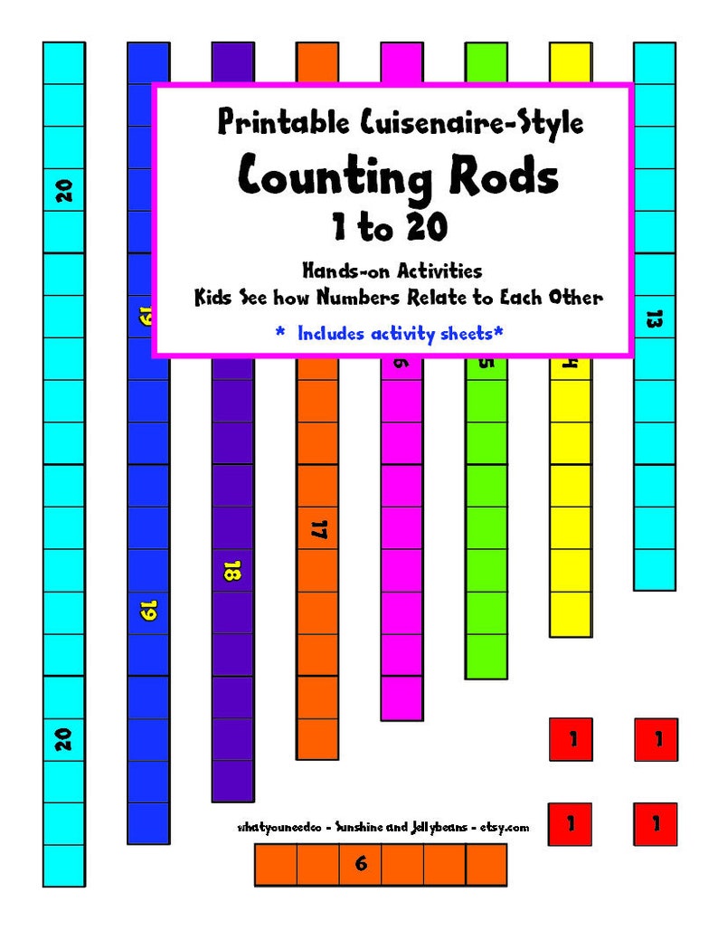 Printable Counting Rods Cuisenairestyle Manipulatives With Activity