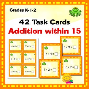 Addition within 15 - Addition Facts to 15, Math Task Cards Practice Activity