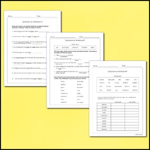 Synonyms or Antonyms 3 worksheets Dictionary Practice Grades 3-4 Working with Words CCSS image 2