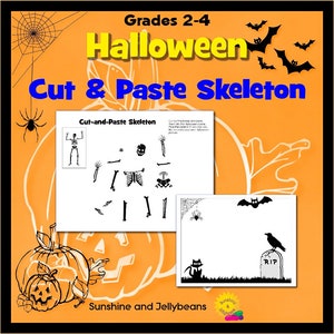 Halloween - Ausschneiden-und-Einfügen-Skelett - Lustige Halloween-Aktivität! - Noten 2-4