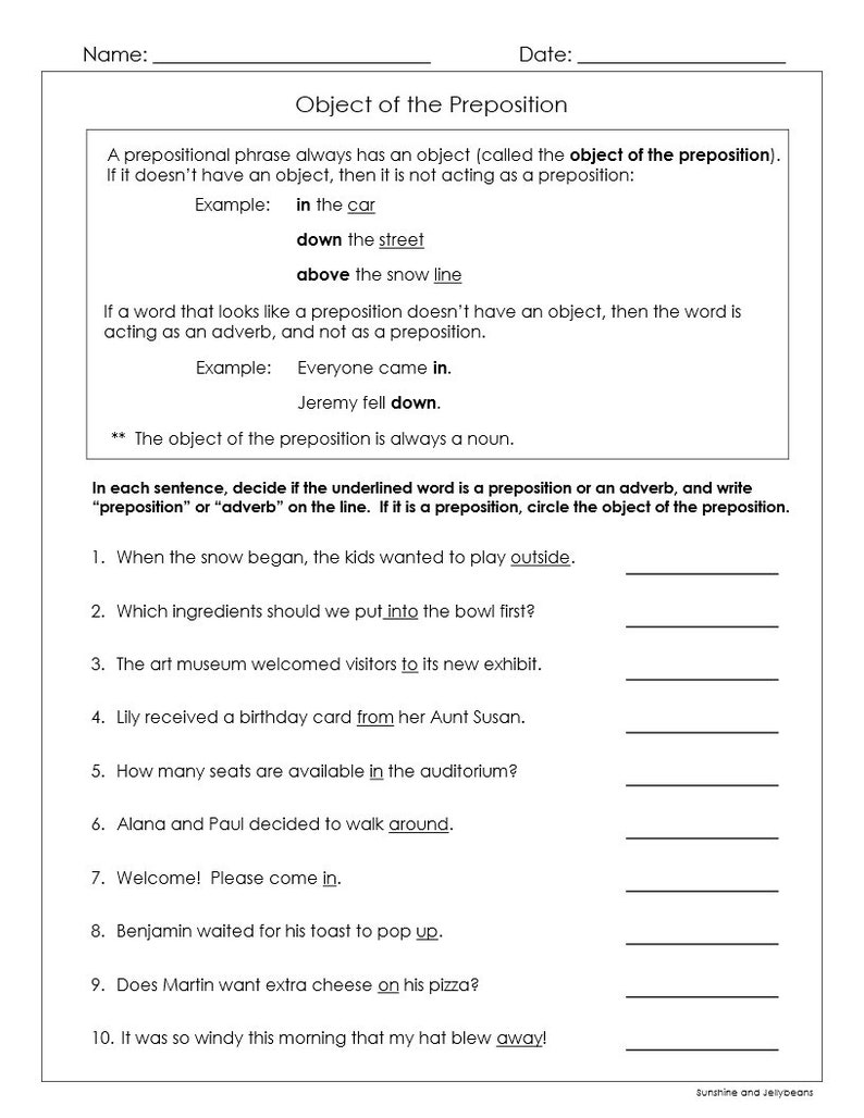 Prepositions / Prepositional Phrases - 6 Worksheets - Grades 4-5-6