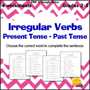 Irregular Verbs, Present and Past Tense - Vocabulary, Spelling , Writing Skills - PDF and Google Drive Bundle