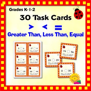 Greater Than, Less Than, Equal - Numbers, Math Task Cards Practice Activity