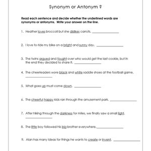 Synonyms or Antonyms 3 worksheets Dictionary Practice Grades 3-4 Working with Words CCSS image 3