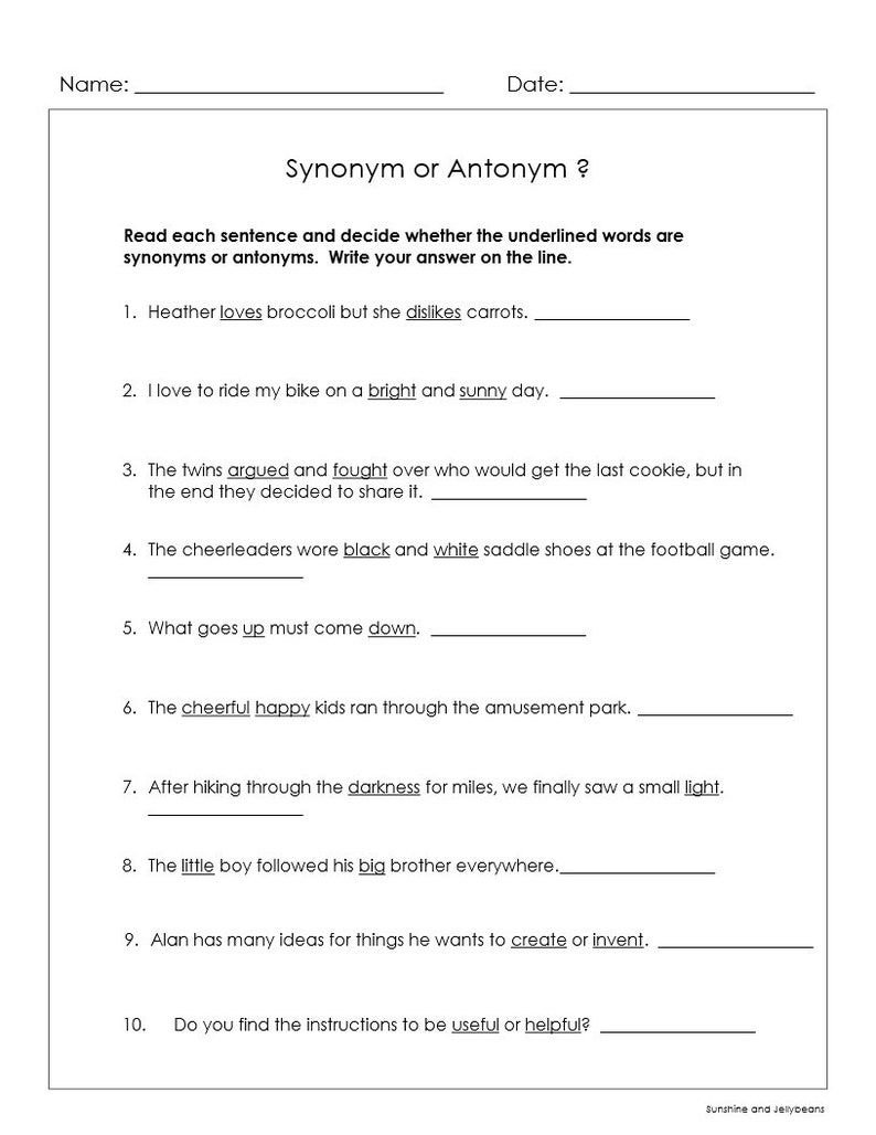 Synonyms or Antonyms 3 worksheets Dictionary Practice Grades 3-4 Working with Words CCSS image 3