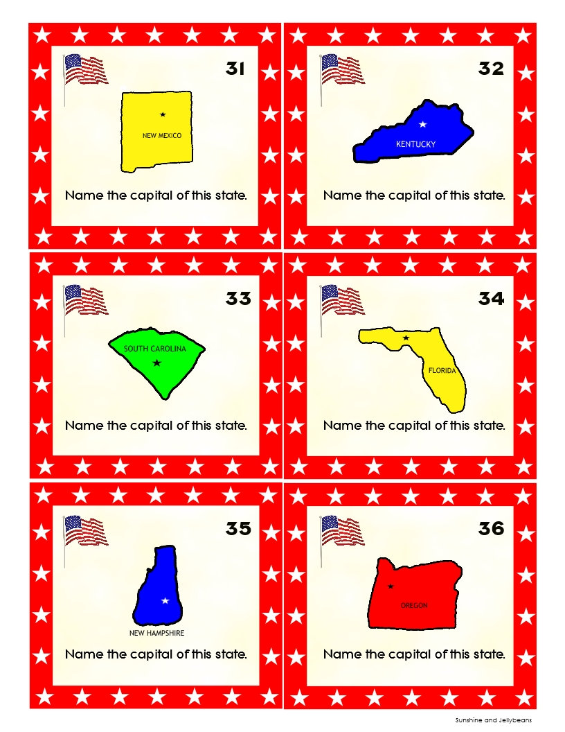 U.S. States and Capitals - 50 Task Cards - U.S. Geography Activity ...
