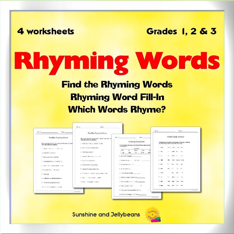 Rhyming Words 4 Worksheets Great Practice Grades 1 2 Etsy