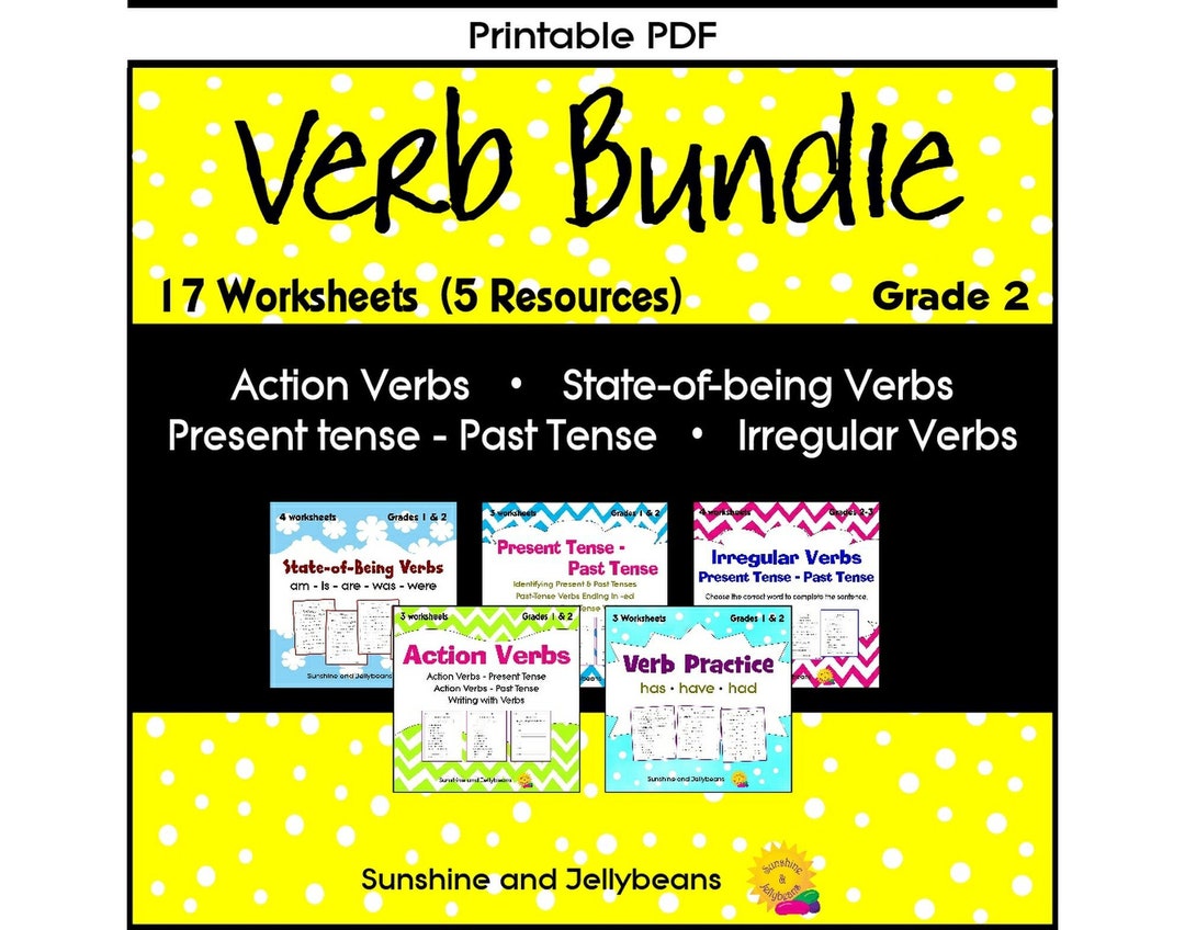 BUNDLE Verbs Recognizing & Using Them Grade 2 16 Worksheets CCSS Etsy