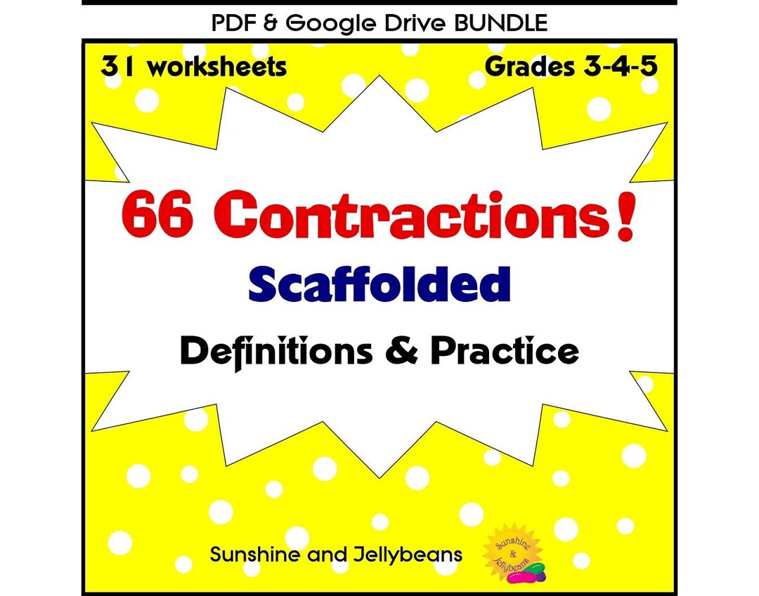 66 Contractions! - 31 Worksheet Pages - Scaffolded - Grades 3-4-5 ...
