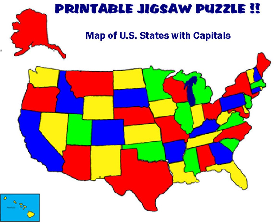 U.S. States Map - Printable Jigsaw Puzzle - Grades 3-7 - Learn the ...