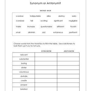 Synonyms or Antonyms 3 worksheets Dictionary Practice Grades 3-4 Working with Words CCSS image 5