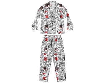 Ghost Papa Plushie Coloring book Doodle Satin Pajamas | All-Over Print