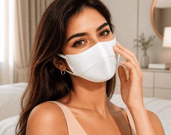 100% Mulberry Silk Face Mask, 19 Momme Double-Layer, 3D Contoured Breathable, Reusable Cover