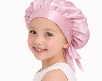 Gorro infantil 100% seda de morera, gorro protector para el cabello con cordón ajustable, regalo para niños.