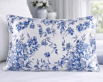 Taie d'oreiller 100 % soie de mûrier florale, Charmeuse recto-verso, Soins capillaires, Fermeture d'enveloppe, Cadeau