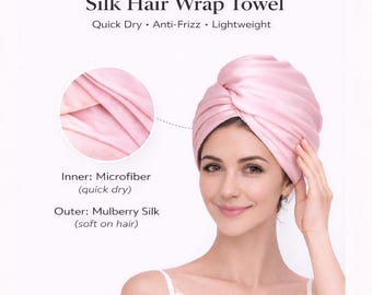 Toalla para el cabello 100% seda de morera, turbante de microfibra de secado rápido, cuidado del cabello antiencrespamiento, regalo
