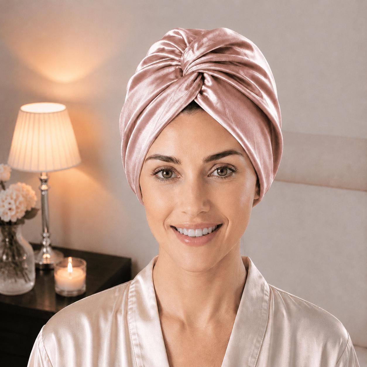 100% Mulberry Silk Hair Turban, Ultra Soft, Prevents Breakage & Frizz Pure Silk Double Layer Night Turban Bonnet – SILKSILKY main image 3