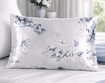 Funda de almohada 100% seda de morera con estampado floral, suave para el rostro, reduce las arrugas del acné, cierre tipo sobre, ideal para regalar.