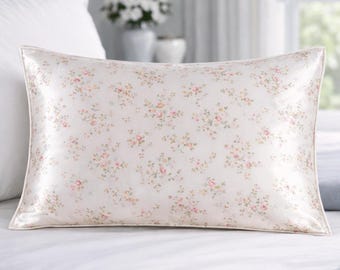 Taie d'oreiller 100 % soie de mûrier floral, doux pour le visage, réduit les plis d'acné, fermeture d'enveloppe, cadeau
