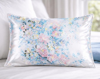 Taie d'oreiller 100 % soie de mûrier floral, doux pour le visage, réduit les plis d'acné, fermeture d'enveloppe, cadeau