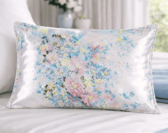 Funda de almohada 100% seda de morera con estampado floral, suave para el rostro, reduce las arrugas del acné, cierre tipo sobre, ideal para regalar.