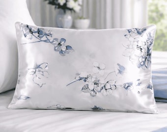 Taie d'oreiller 100 % soie de mûrier floral, doux pour le visage, réduit les plis d'acné, fermeture d'enveloppe, cadeau