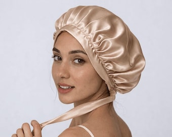 Gorro de dormir 100% seda de morera, grado 6A, parte delantera sin arrugas, elástico trasero antideslizante.