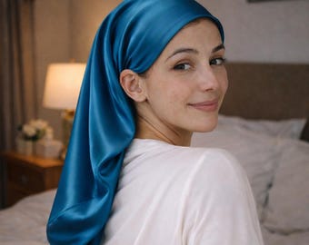 Gorro de dormir 100% seda de morera para cabello rizado y trenzas, cabello grueso o largo.