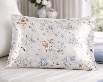 Funda de almohada 100% seda de morera con estampado floral, suave para el rostro, reduce las arrugas del acné, cierre tipo sobre, ideal para regalar.