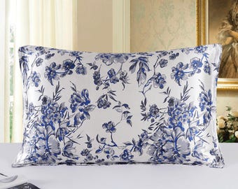 Funda de almohada 100% seda de morera con estampado floral, charmeuse de doble cara, cuidado del cabello y la piel, cierre tipo sobre, regalo.