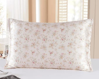 Funda de almohada 100% seda de morera con estampado floral, suave para el rostro, reduce las arrugas del acné, cierre tipo sobre, ideal para regalar.