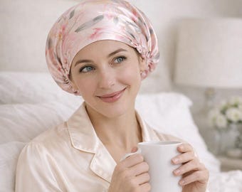 Gorro de dormir floral 100% seda de morera, gorro ligero para proteger el cabello, regalo para ella.