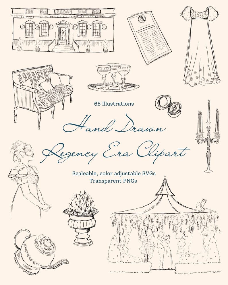Regency Pattern Svg Hand Drawn Vintage Regency Era Digital Illustrations | 65 SVG and PNG ...