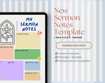 Cute Sermon Notes Template Printable | S.O.A.P Prayer Journal Sheets | Bible Study Journal Pages for Individuals or Small Groups PDF