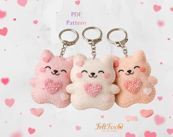 Cat Felt Ornament PDF Pattern | Valentine Heart Cat Easy Sewing Tutorial | Cute Felt Toy DIY | Handmade Gift Decor | Instant Download